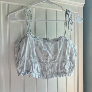 Aerie Coastal Blue and White Striped Cropped Tanktop with String Straps